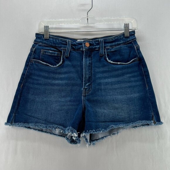 Vervet Blue Jean Shorts Womens M A-Line High Rise Slit Hem Frayed Hem Denim Blue - Picture 1 of 12
